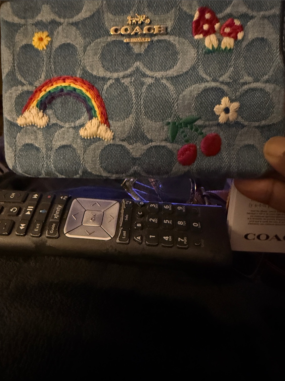 Coach Denim Blue Zip Wallet with Rainbow & Cherry Embroidery - Picture 2 of 9